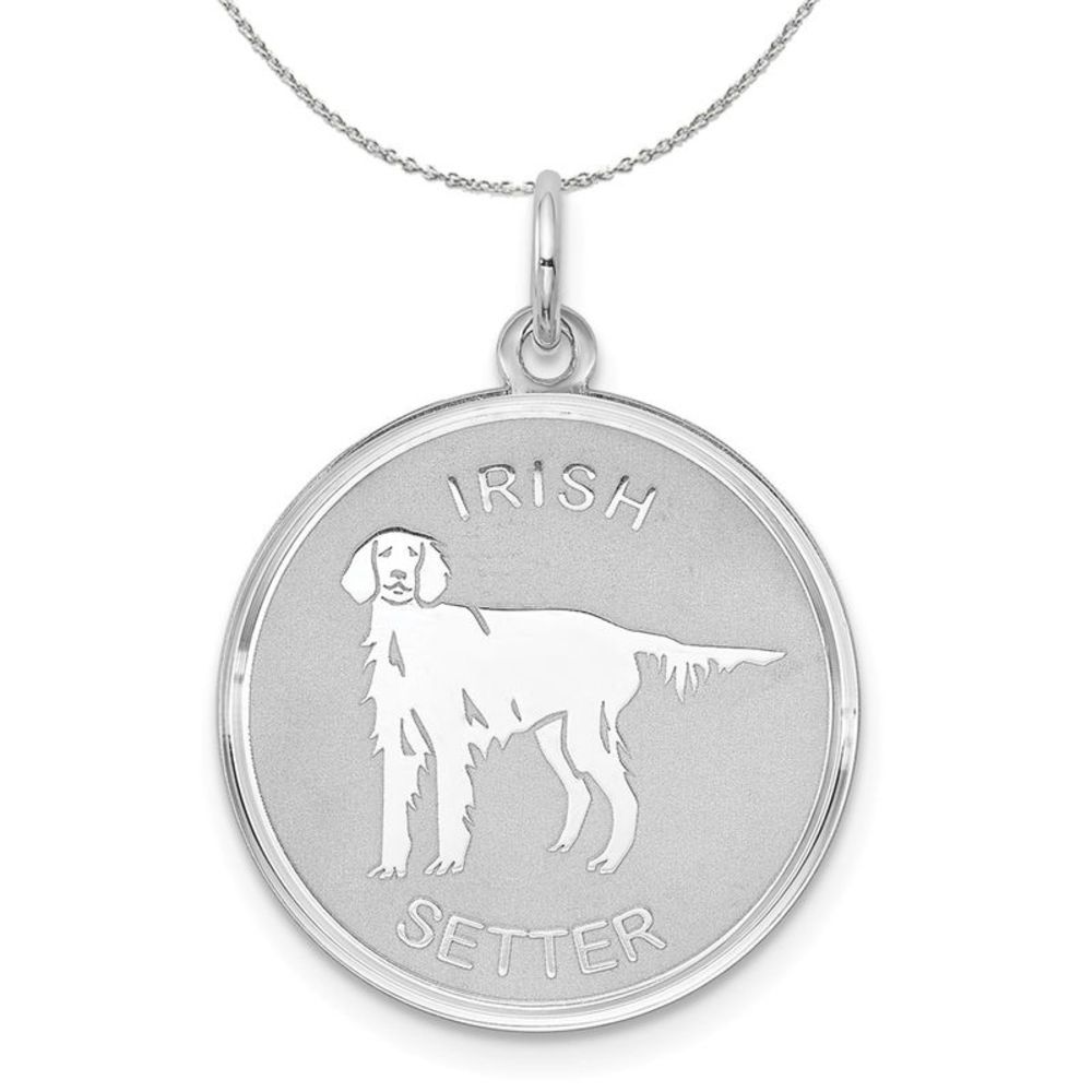 Sterling Silver Laser Etched Irish Setter Dog 19mm Necklace - 16 inch